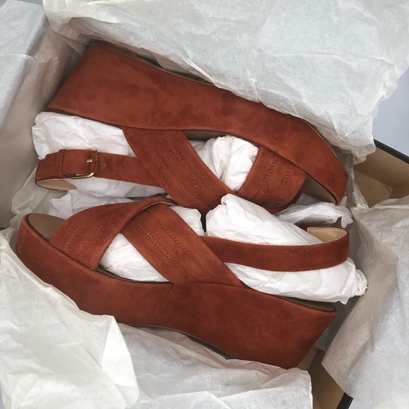 **POPULAR** J CREW DARK COGNAC MARCIE SUEDE WEDGE - Picture 16 of 16